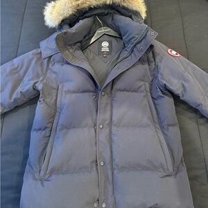 Canada Goose Men's Navy Puffer with Fur Trim